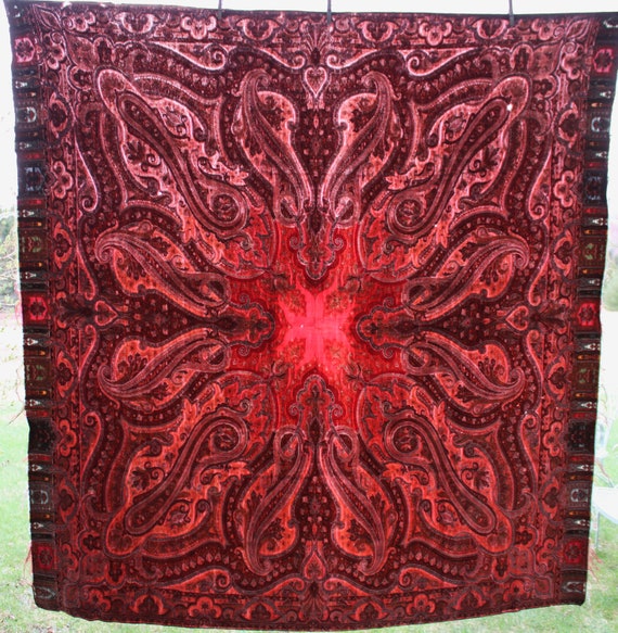 Antique Victorian Paisley Wool Shawl Scarf 68" X … - image 9