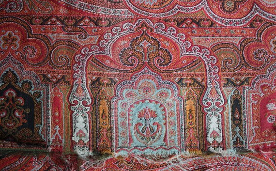 Antique Victorian Paisley Wool Shawl Scarf 68" X … - image 6