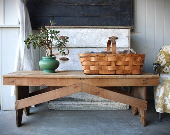 Antique Rustic Bucket Bench Coffee Table with Bootjack Ends