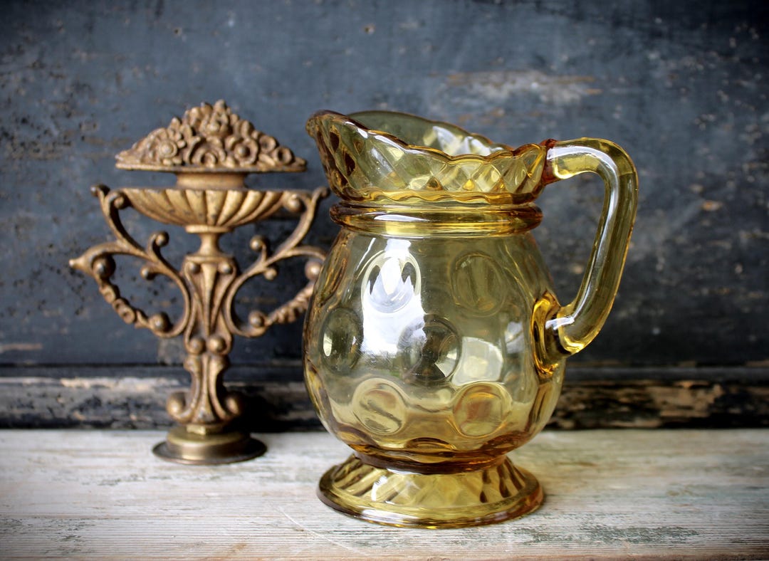 Vintage Fenton Coin Dot Amber Yellow Glass Pitcher Creamer - Etsy