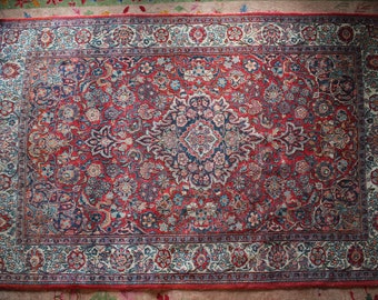 Vintage Persian Red and Blue Area Rug  80" X 54"