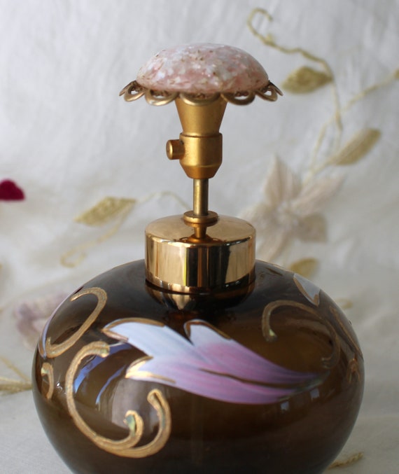 Vintage DeVilbiss Hand Painted Amber Glass Perfum… - image 4