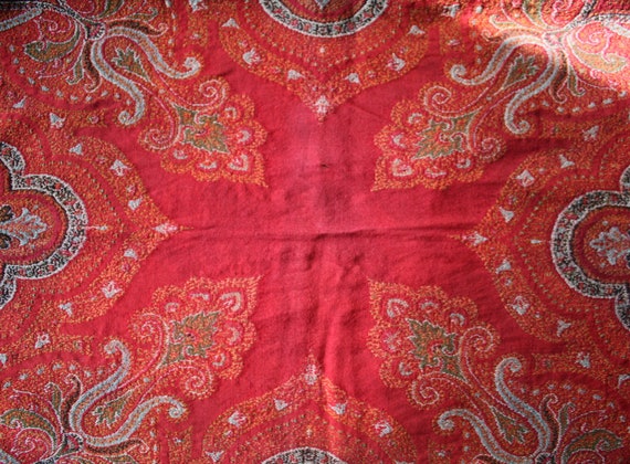 Antique Victorian Paisley Wool Shawl Scarf 68" X … - image 8
