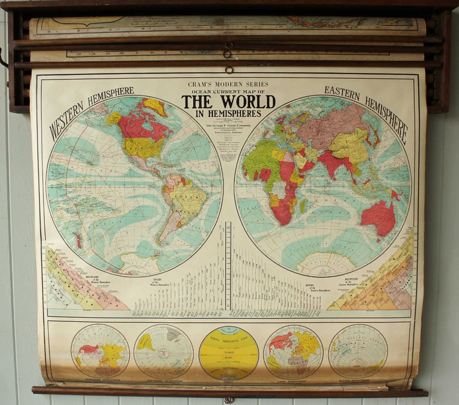 Antique Classroom 6 Map Set Pull Down Maps in Oak Wall Case Etsy