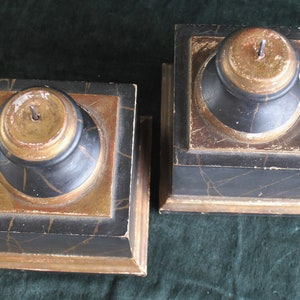 Pair Antique Marbleized Wood Pedestals Prickets Display Bases image 3