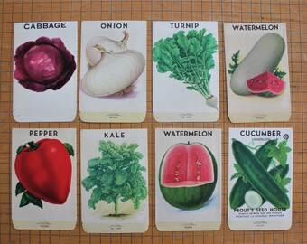 8 Vintage Unused Lithograph Vegetable Seed Packets