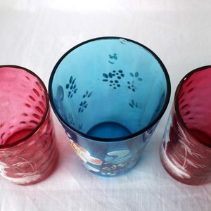 8 Antique Victorian Hand Painted Glass Tumblers Jewel Tone Mismatch image 8