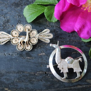 2 Vintage 925 Silver Peruvian Alpaca Llama Brooches - Pins