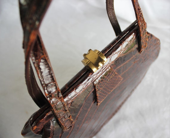 Vintage Brown Alligator Leather Handbag Purse - image 4