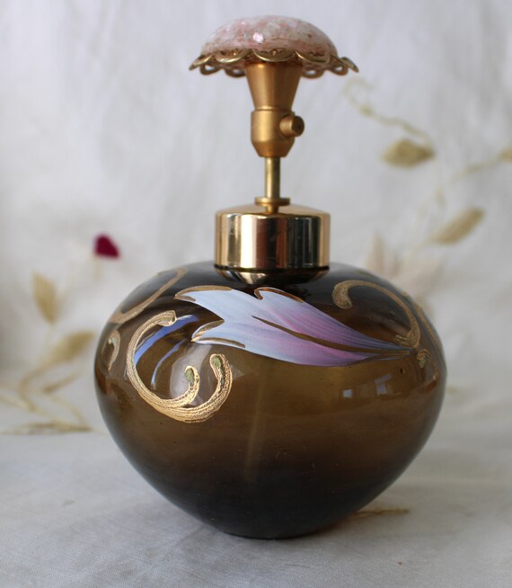 Vintage DeVilbiss Hand Painted Amber Glass Perfum… - image 2