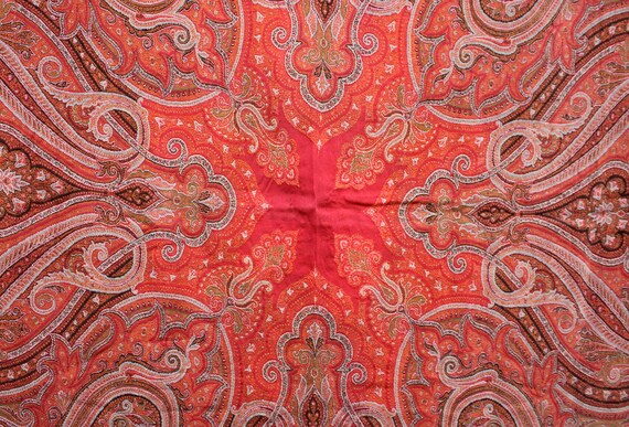 Antique Victorian Paisley Wool Shawl Scarf 68" X … - image 3