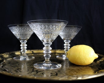 3 Vintage Cut Elegant Lead Crystal Stemware Wine Champagne Cocktail Glasses