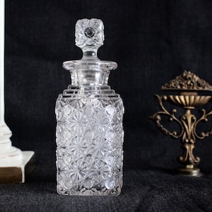 Antique Victorian Pressed Glass Cologne Bottle, Daisy and Button Pattern