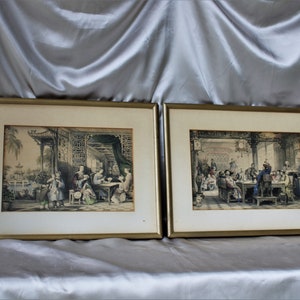 Pair of Antique Chinese Mandarin Colored Engravings by A. Willmore