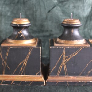 Pair Antique Marbleized Wood Pedestals Prickets Display Bases image 6