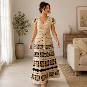 granny square maxi dress Crochet Granny Square Maxi Dress
