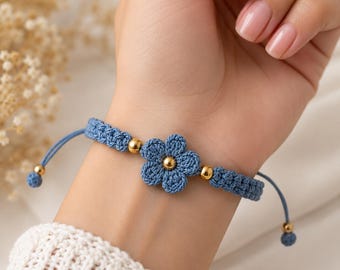 Blue Daisy Adjustable Crochet Bracelet Pattern PDF | Flower Friendship Bracelet | Crochet Jewelry | Instant Download