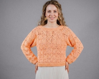 Schema per maglione all'uncinetto in PDF, modello per maglione quadrato della nonna, modello per top all'uncinetto da donna, maglione all'uncinetto boho, download immediato
