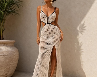 Modello PDF per abito lungo all'uncinetto con ritagli / Elegante copricostume all'uncinetto / Abito estivo boho