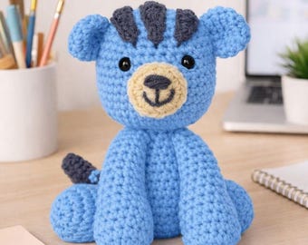 Schema all'uncinetto per tigre in PDF, tutorial per peluche amigurumi a forma di tigre, simpatico giocattolo per bambini, modello all'uncinetto per principianti, download istantaneo, animale di peluche