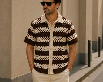 Modello PDF per polo da uomo all'uncinetto / Modello per camicia all'uncinetto con bottoni / Tutorial per camicia estiva all'uncinetto / Download immediato