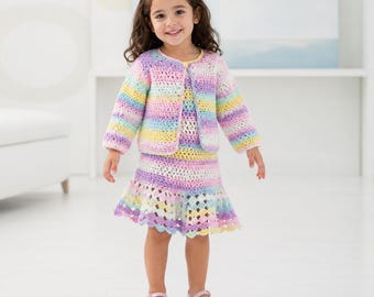 Modello per vestitino all'uncinetto per bambina / Cardigan all'uncinetto per neonata in PDF / Completo all'uncinetto pastello / Modello fai da te per vestito all'uncinetto per bambina