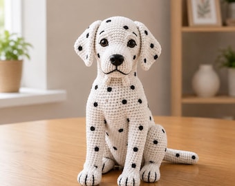 Schema PDF per realizzare un cane dalmata all'uncinetto, schema realistico per un cucciolo amigurumi all'uncinetto