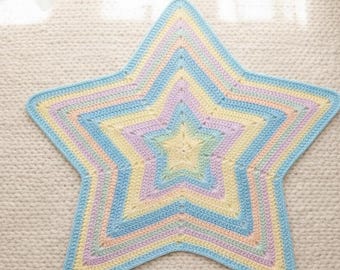 Schema per coperta a stella all'uncinetto in PDF, coperta a stella color arcobaleno pastello, schema per coperta all'uncinetto per neonati da scaricare immediatamente