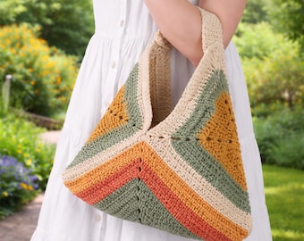 Modello per borsa da mercato all'uncinetto / Borsa tote quadrata stile boho nonna in PDF / Modello per borsa a tracolla riutilizzabile all'uncinetto per principianti