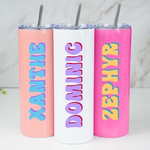Personalized Shadow Name Tumbler with Straw: Stainless Steel Travel Cup