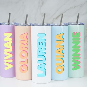 Personalized Name Tumbler: Stainless Steel Skinny Cup with Straw