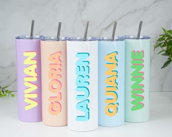 Personalisierter Namensbecher: Edelstahl Skinny Cup mit Strohhalm