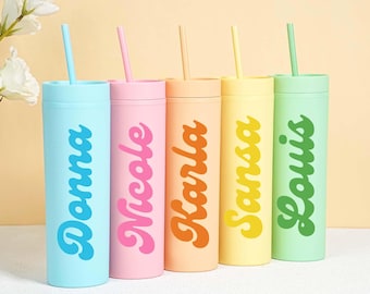 Vaso personalizado con tapa y pajita, vaso delgado de 16 oz, vaso para dama de honor, vaso con nombre personalizado, propuesta de dama de honor
