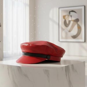 Gorra de cuero roja de marine: estilo vintage de oficial naval