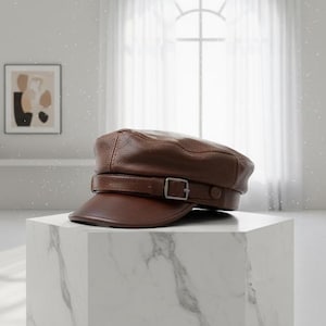 Genuine Leather Greek Fisherman Cap – Vintage Sailor Flat Hat for Men & Women