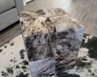 Genuine Cow Hide Fur Ottoman