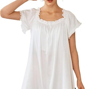 Short Sleeve Cotton Nightgown for Women – Elegant Vintage Sleep Dress for Romantic nights | Vintage inspired-Summer Soft Wear/Wedding gift