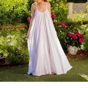 Elegant 100% Cotton Full-Length Gown, Loose-Fit White Maxi dress, Vintage Inspired for honeymoon nights