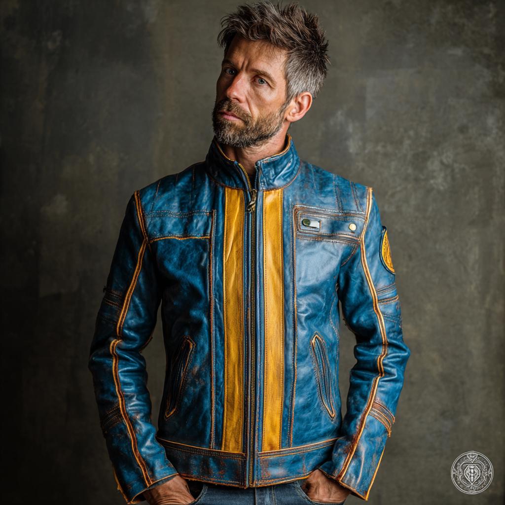 Men's Distressed Leather Fallout Vault Dweller Jacket: Cosplay