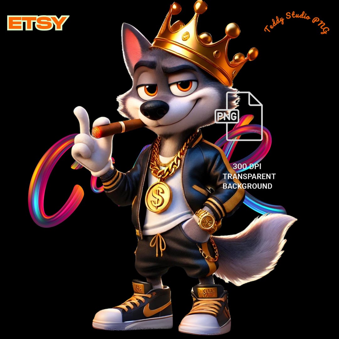 Wolf Rapper With Royal Crown | Wolf Rapper With Cigar Clipart | Rapper ...