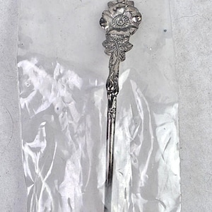 May include: Silver-plated serving spoon by Reed & Barton, in a clear plastic package. The spoon features a floral design on the handle and a rounded bowl. The packaging reads "Reed & Barton SILVER PLATE".