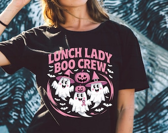 Lunch Lady Boo Crew Ghost PNG, Pink Halloween Shirt Design (Digital Download)