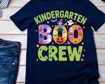 Kindergarten Boo Crew Shirt: Halloween Teacher PNG (Digital Download