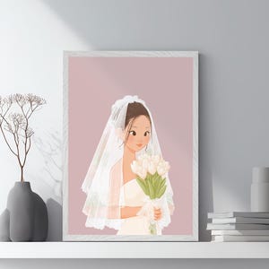 Retrato de boda personalizado, dibujo de pareja personalizado, estilo de dibujos animados de novios, regalo de aniversario o boda, arte imprimible.