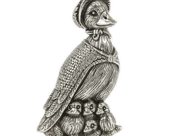 Sterling Silver Duck Family Brooch Mother Duck with Ducklings Pin, Vintage Style Animal Jewelry, Collectible Gift