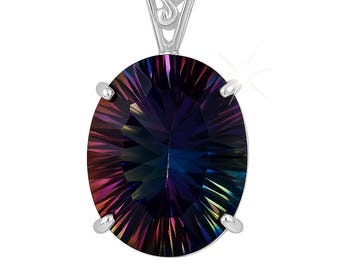 Mystic Topaz Pendant Necklace, Oval 925 Sterling Silver Bail