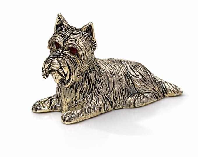 Silver Plated Scottish Terrier Figurine with Ruby Eyes Vintage Style Dog Ornament Scottie Dog Collectible Gift