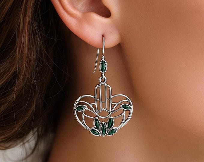 Art Nouveau Enamel Floral Earrings in 925 Sterling Silver