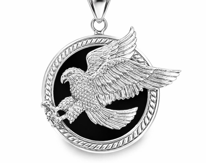 Antique Style Falcon Onyx Pendant 925 Sterling Silver