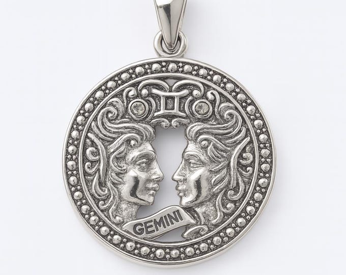 Astrology Horoscope Gemini Zodiac Sign Pendant 925 Sterling Silver Gift